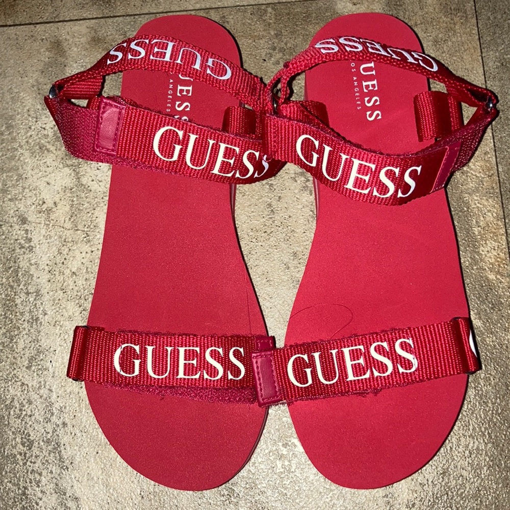 GUESS RED AND WHITE WEDGES WITH VELCO STRAPS